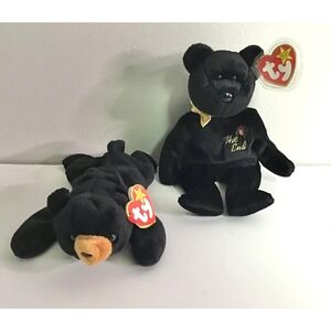 Ty Beanie Babies Blackie Bear and The End Bear Black Plush 2 Vintage Collectibe